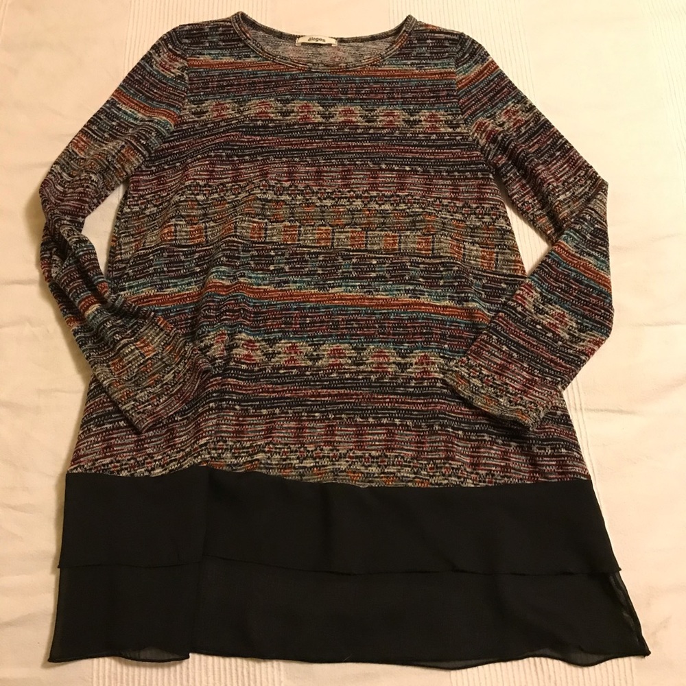 Eloges layered look knit tunic sweater, multicolor
